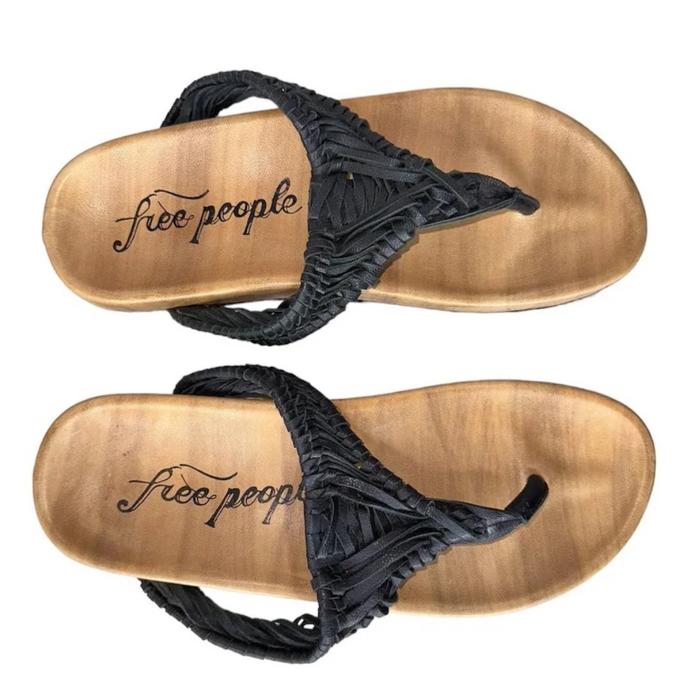 Free People Ivy Hand Woven Black Leather Upper Comfy Sandals Size 10 PRICE FIRM